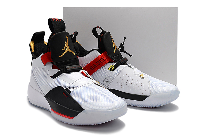 2019 Men Jordan XXXIII White Black Red Gold Shoes